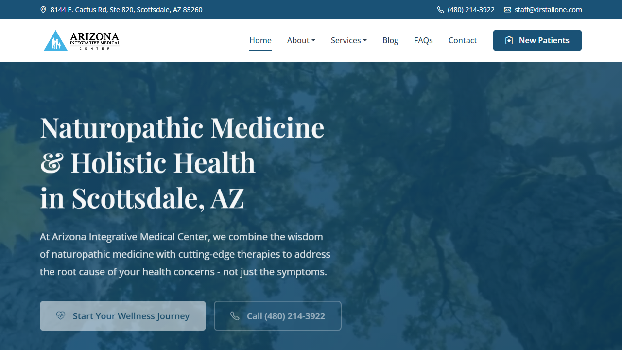 Arizona Integrative Medical Center website screenshot